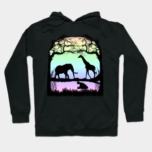 Night picture with Elephant, Giraffe and Hippo in Africa Hoodie